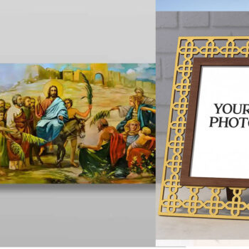 Εικόνα Ορθοδοξίας Πολυτελείας  με  σχεδιο Σταυρούς μαζι με  Βάση σε  8 χρώματα με περίγραμμα χρυσό σε ξύλο Plywood (Πλακάζ)   με  βάση Είσοδος του Κυρίου στην Ιερουσαλήμ, Χειροποίητη Ελληνορθόδοξη , Κρεμαστή πλάκα βυζαντινής τέχνης, χριστιανική τέχνη Διάσταση 15x11 cm (5,9 x 4,3 ίντσες) INTRAEK3kadro3211-21129 - Image 1