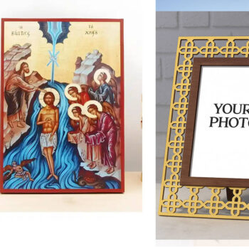 Εικόνα Ορθοδοξίας Πολυτελείας  με  σχεδιο Σταυρούς μαζι με  Βάση σε  8 χρώματα με περίγραμμα χρυσό σε ξύλο Plywood (Πλακάζ)   με  βάση Η Βάπτιση του Ιησού Χριστού, Ξύλινη Χειροποίητη Εικόνα Ελληνικού Premium Βυζαντινού Στυλ Κρεμασμένο σε ξύλινη πλάκα Ορθόδοξο Θρησκευτικό Θέμα Χειροποίητη Ελληνορθόδοξη εικόνα του Ιησού Χριστού, Κρεμαστή πλάκα βυζαντινής τέχνης, χριστιανική τέχνη Δίασταση 50x40 cm (19,7 x 15,8)  INTRAEK3kadro3211-11342110835 - Image 1