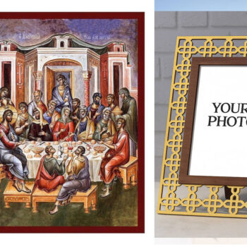 Εικόνα Ορθοδοξίας Πολυτελείας  με  σχεδιο Σταυρούς μαζι με  Βάση σε  8 χρώματα με περίγραμμα χρυσό σε ξύλο Plywood (Πλακάζ)   με  βάση Εικόνα Χριστός και αμαρτωλή γυναίκα, χειροποίητη ελληνορθόδοξη εικόνα του Ιησού Χριστού, επιτοίχια πλάκα βυζαντινής τέχνης, θρησκευτικό δώρο Διάσταση 50x40 cm (19,7 x 15,8 ίντσες)  INTRAEK3kadro3211-6543216724200 - Image 1