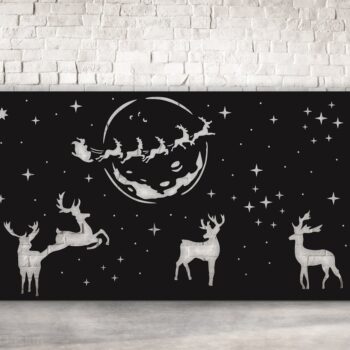 Intra απο ξύλο plywood 3mm-4mm πάχος - Χριστουγεννιάτικο πάνελ Τάρανδος Άγιος Βασίλης που πετούν ελάφια Δίασταση 30x30 cm Intraeaxys-eo4q2vy7 - Image 1