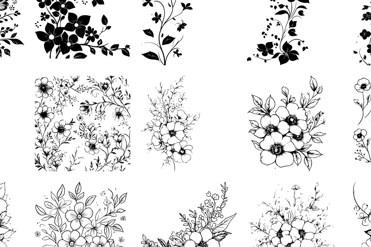 Intra απο ξύλο plywood 3mm-4mm πάχος – Ntricate Μαύρο και άσπρο Floral  Γ Δίασταση  20x20 cm INTRAFABR-116611334