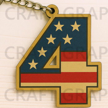 Intra απο ξύλο plywood 3mm-4mm πάχος – Number 4 Flag Keychain – 4 Ιουλίου Δίασταση  5x5 cm INTRAFABR-122668229 - Image 1