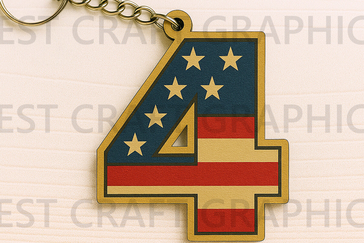 Intra απο ξύλο plywood 3mm-4mm πάχος – Number 4 Flag Keychain – 4 Ιουλίου Δίασταση  5x5 cm INTRAFABR-122668229