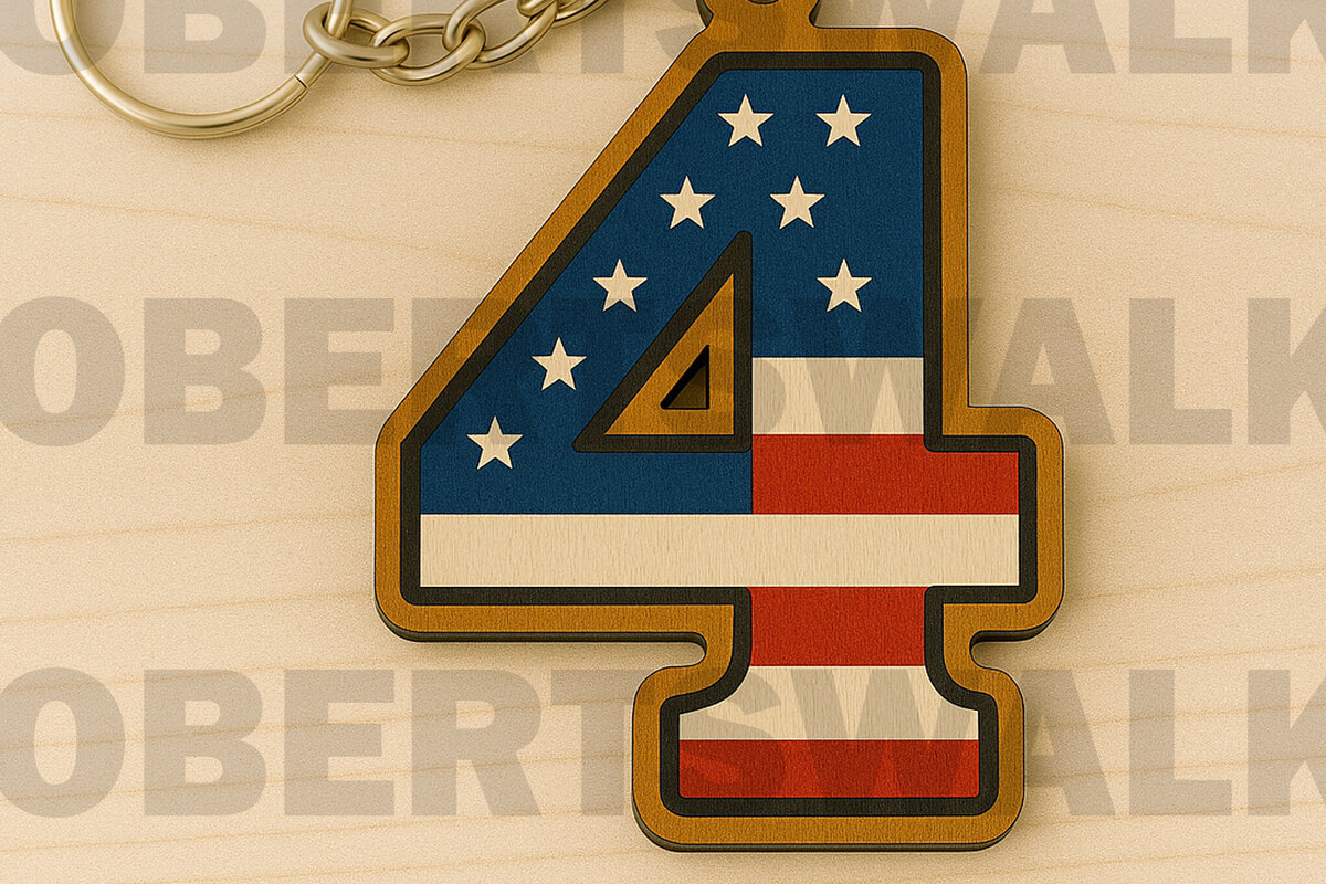 Intra απο ξύλο plywood 3mm-4mm πάχος – Number 4 USA Keychain Δίασταση  5x5 cm INTRAFABR-122880653