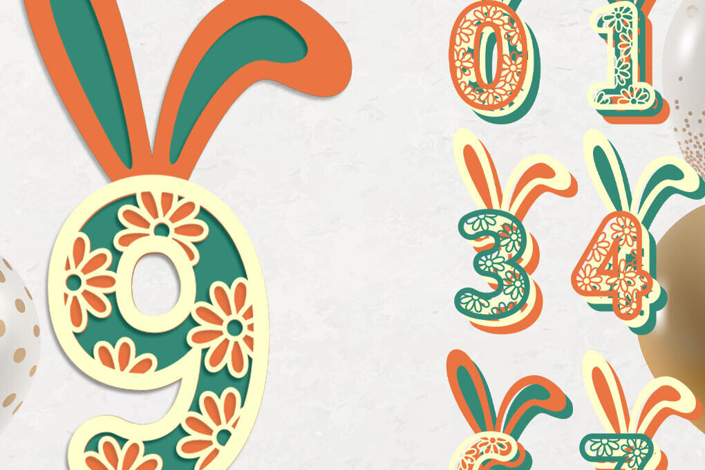 Intra απο ξύλο plywood 3mm-4mm πάχος – Αριθμοί με λουλούδια και αυτιά λαγουδάκι Δίασταση  20x20 cm INTRAFABR-115565590