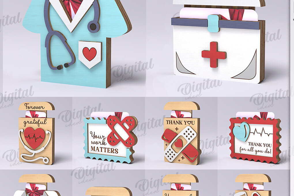 Intra απο ξύλο plywood 3mm-4mm πάχος – Πακέτο κοπής λέιζερ με θήκες δώρων νοσοκόμων Δίασταση  20x20 cm INTRAFABR-119673182