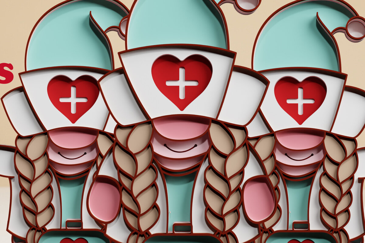 Intra απο ξύλο plywood 3mm-4mm πάχος – Nurse Gnome Multilayered PaperCut Bundle Δίασταση  20x20 cm INTRAFABR-72776776