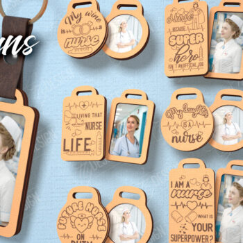 Intra απο ξύλο plywood 3mm-4mm πάχος – Μπρελόκ νοσοκόμας με δέσμη φωτογραφιών | CNC Δίασταση 5x5 cm INTRAFABR-114250754 - Image 1