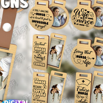 Intra απο ξύλο plywood 3mm-4mm πάχος – Μπρελόκ νοσοκόμας με δέσμη φωτογραφιών | CNC Δίασταση 5x5 cm INTRAFABR-111798960 - Image 1