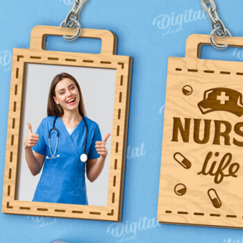 Intra απο ξύλο plywood 3mm-4mm πάχος – Μπρελόκ Νοσοκόμα με κοπή λέιζερ φωτογραφιών Δίασταση  5x5 cm INTRAFABR-118278427 - Image 1