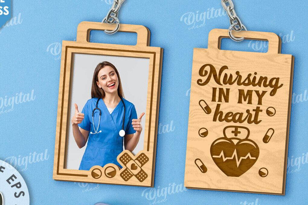 Intra απο ξύλο plywood 3mm-4mm πάχος – Μπρελόκ Νοσοκόμα με κοπή λέιζερ φωτογραφιών Δίασταση  5x5 cm INTRAFABR-118278099