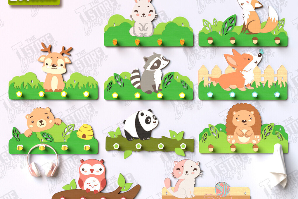 Intra απο ξύλο plywood 3mm-4mm πάχος – Σετ κοπής με λέιζερ κρεμάστρα τοίχου φυτώριο ζώων Δίασταση  40x30 cm INTRAFABR-123568144