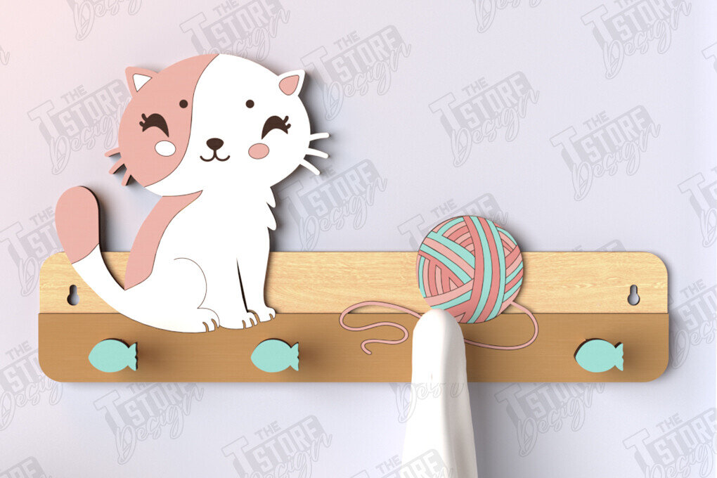 Intra απο ξύλο plywood 3mm-4mm πάχος – Κρεμάστρες τοίχου παιδικής γάτας με λέιζερ | CNC Δίασταση  40x30 cm INTRAFABR-123371748