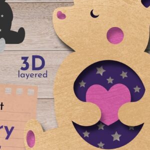 Intra απο ξύλο plywood 3mm-4mm πάχος – Νηπιαγωγείο, 3D Layered, Φανάρι αρκούδας Δίασταση  20x20 cm INTRAFABR-58577065