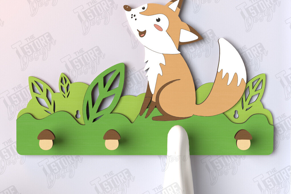 Intra απο ξύλο plywood 3mm-4mm πάχος – Κρεμάστρες τοίχου Nursery Fox| CNC Δίασταση  40x30 cm INTRAFABR-123567679