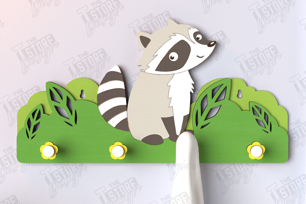 Intra απο ξύλο plywood 3mm-4mm πάχος – Κρεμάστρες τοίχου Raccoon Nursery Cut Laser Δίασταση  40x30 cm INTRAFABR-123567657