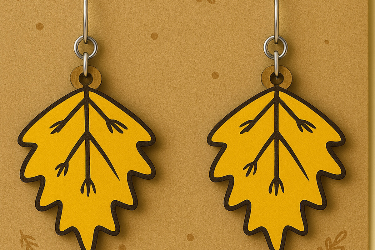 Intra απο ξύλο plywood 3mm-4mm πάχος – Σκουλαρίκια με φύλλα δρυός Αρχεία Δίασταση  5x5 cm INTRAFABR-125232040