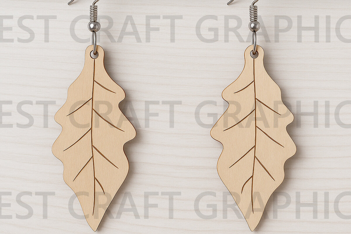 Intra απο ξύλο plywood 3mm-4mm πάχος – Σκουλαρίκια με περίγραμμα φύλλων βελανιδιάς Δίασταση  5x5 cm INTRAFABR-123814197