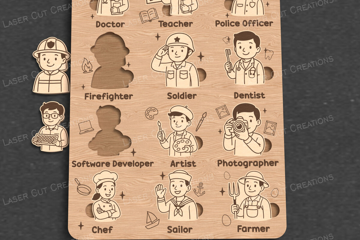 Intra απο ξύλο plywood 3mm-4mm πάχος – Επαγγέλματα Παζλ για Παιδιά - Laser Δίασταση  20x20 cm INTRAFABR-123089975