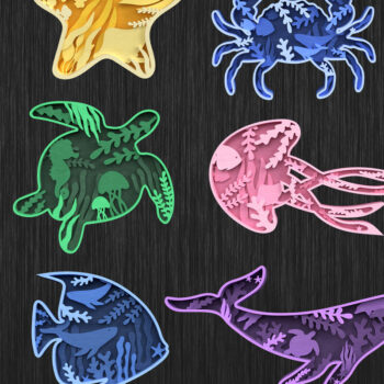 Intra απο ξύλο plywood 3mm-4mm πάχος – Πακέτο με στρώματα Ocean Animals Δίασταση  20x20 cm INTRAFABR-119058688 - Image 1