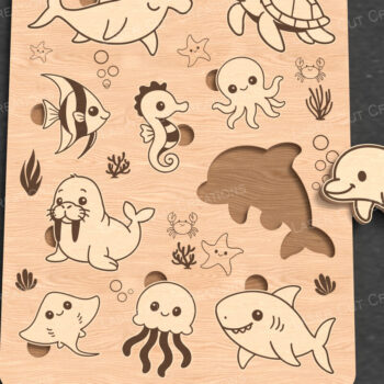 Intra απο ξύλο plywood 3mm-4mm πάχος – Ocean Animals Puzzle για παιδιά Δίασταση  20x20 cm INTRAFABR-122984329 - Image 1