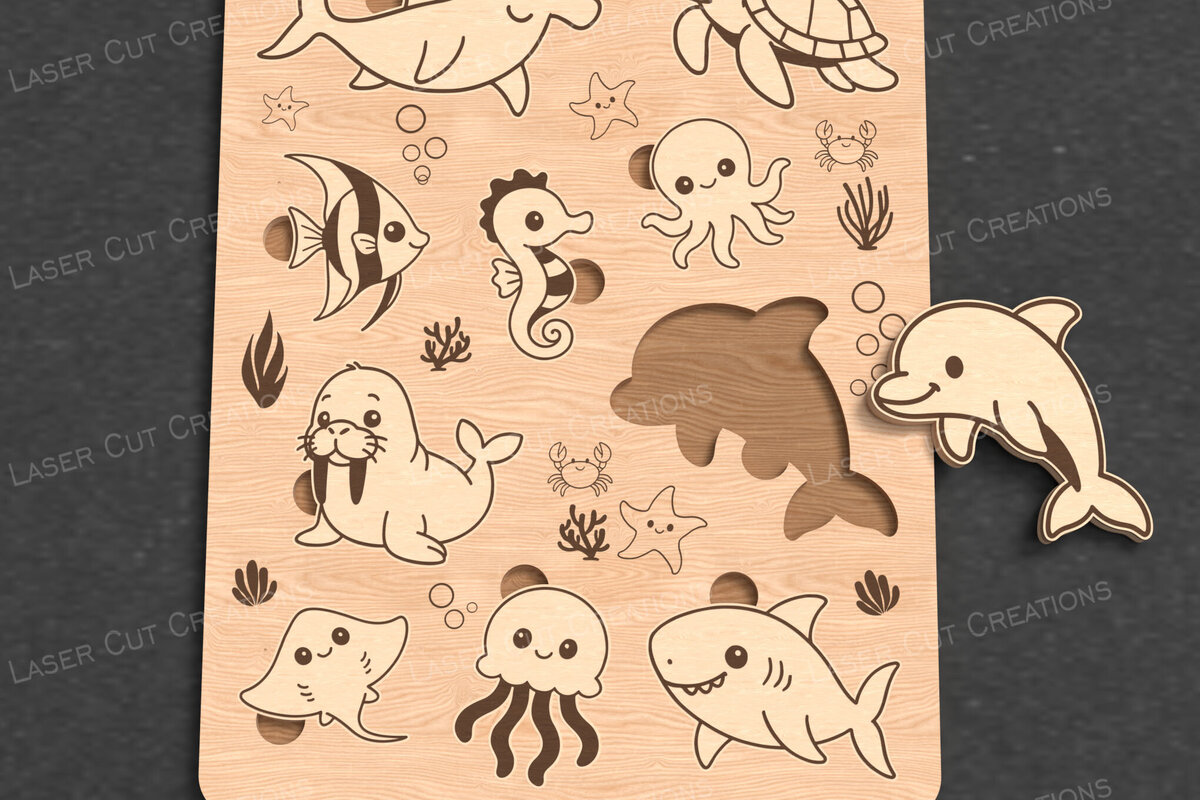 Intra απο ξύλο plywood 3mm-4mm πάχος – Ocean Animals Puzzle για παιδιά Δίασταση  20x20 cm INTRAFABR-122984329