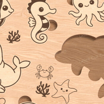 Intra απο ξύλο plywood 3mm-4mm πάχος – Ocean Animals Puzzle για παιδιά Δίασταση  20x20 cm INTRAFABR-122984329 - Image 2