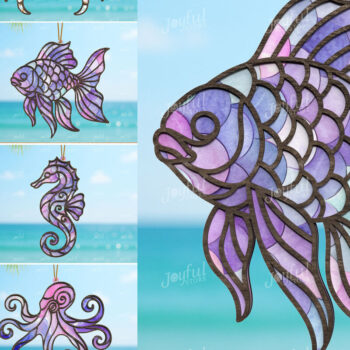 Intra απο ξύλο plywood 3mm-4mm πάχος – Πακέτο Ocean Animals Suncatcher Δίασταση  20x20 cm INTRAFABR-123025525 - Image 1
