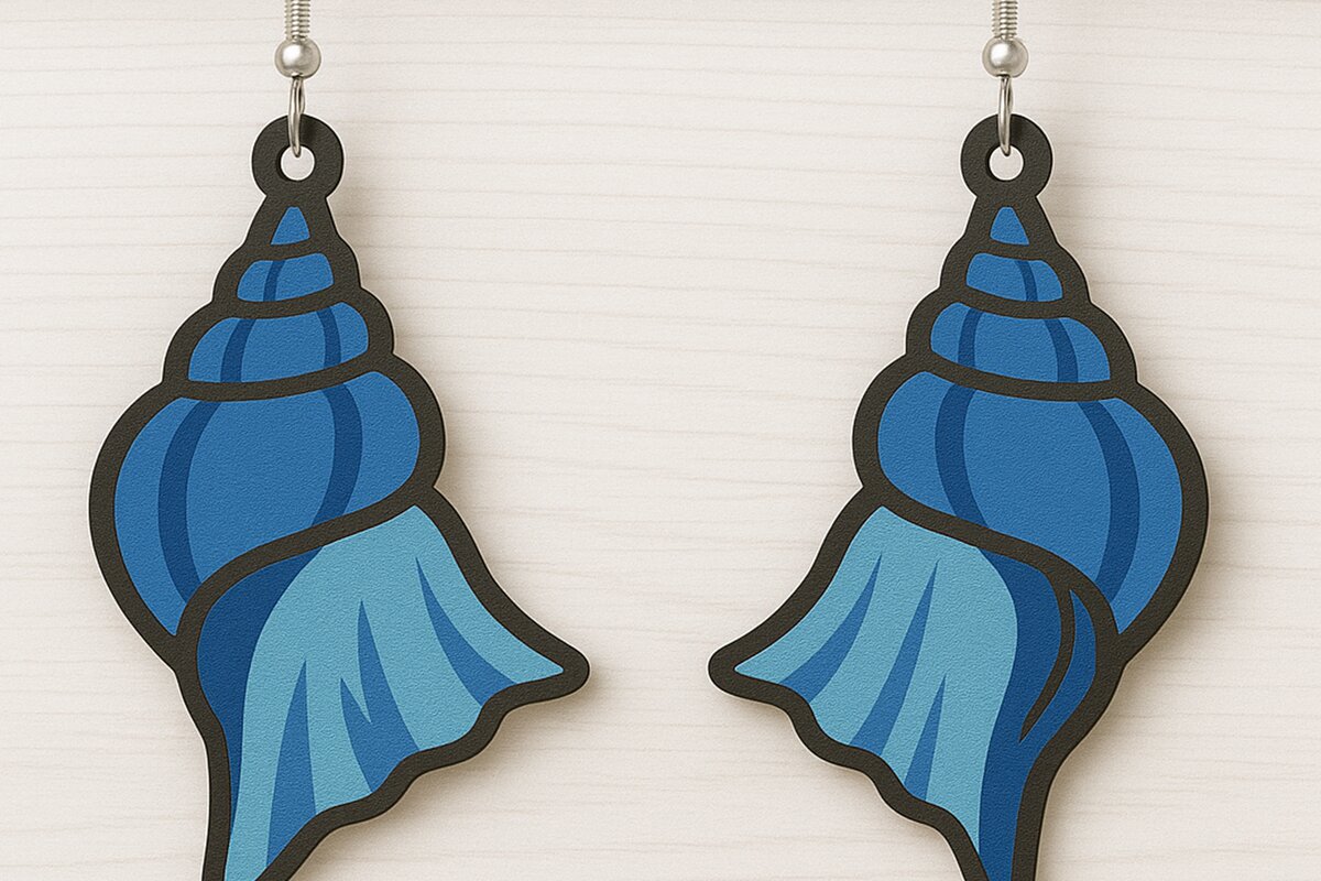 Intra απο ξύλο plywood 3mm-4mm πάχος – Σκουλαρίκια Ocean Blue Shell Δίασταση  5x5 cm INTRAFABR-123080609