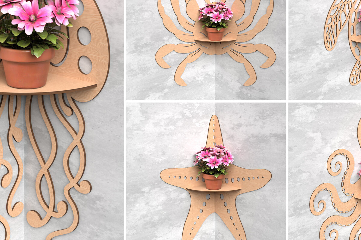 Intra απο ξύλο plywood 3mm-4mm πάχος – Ocean Corner Shelf Bundle Cut Laser Δίασταση  20x20 cm INTRAFABR-119036174