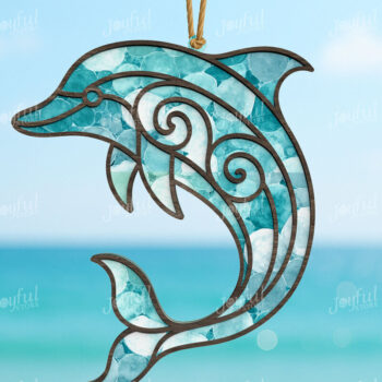 Intra απο ξύλο plywood 3mm-4mm πάχος – Ocean Dolphin Suncatcher Cut Δίασταση 20x20 cm INTRAFABR-123025367 - Image 1