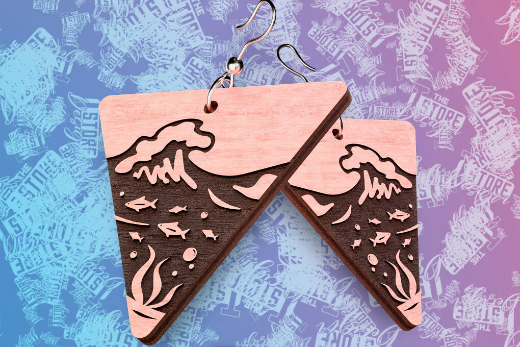 Intra απο ξύλο plywood 3mm-4mm πάχος – Ocean Earrings  Δίασταση  5x5 cm INTRAFABR-76523521