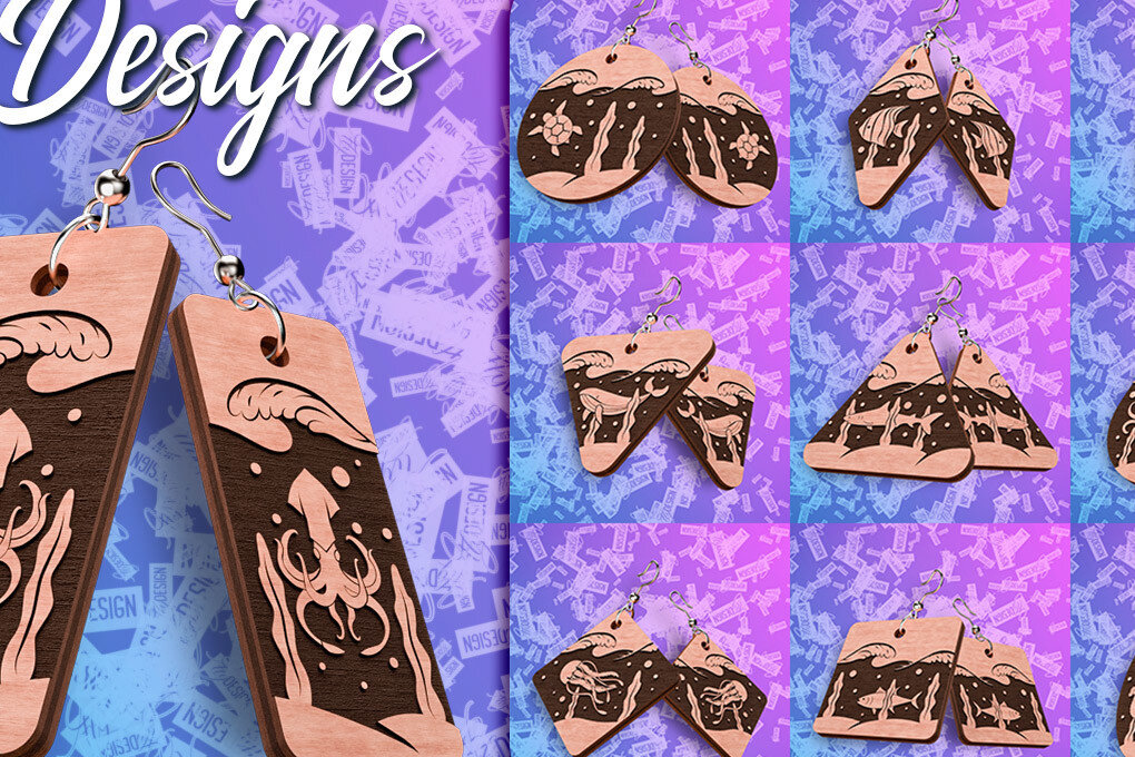 Intra απο ξύλο plywood 3mm-4mm πάχος – Ocean Earrings  Δίασταση  5x5 cm INTRAFABR-76878787