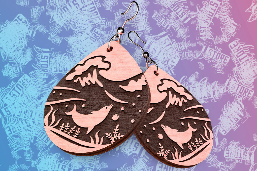 Intra απο ξύλο plywood 3mm-4mm πάχος – Ocean Earrings  Δίασταση  5x5 cm INTRAFABR-76523308