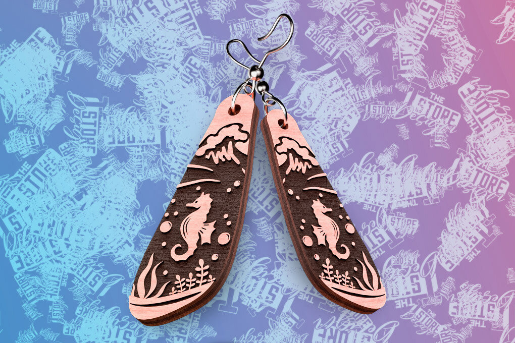 Intra απο ξύλο plywood 3mm-4mm πάχος – Ocean Earrings  Δίασταση  5x5 cm INTRAFABR-76523328