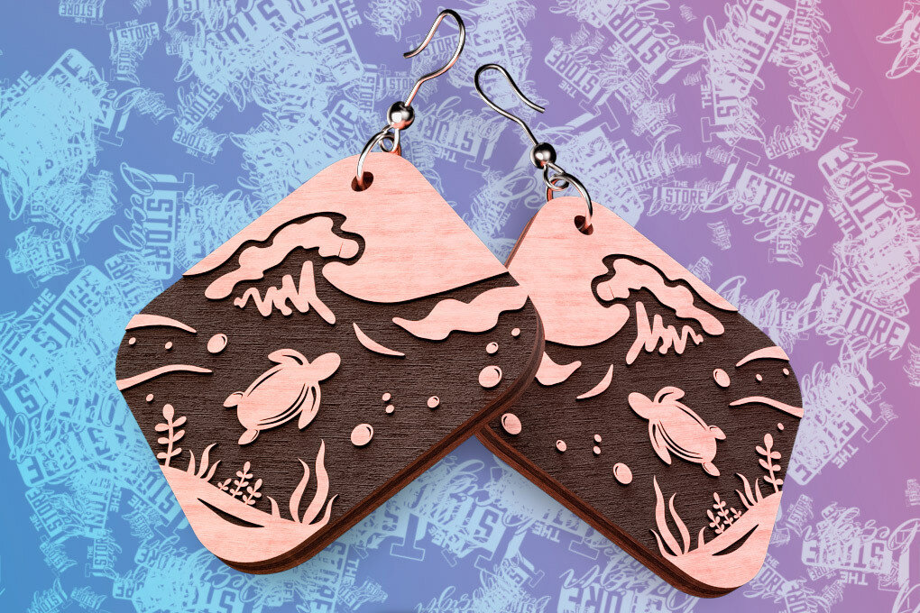 Intra απο ξύλο plywood 3mm-4mm πάχος – Ocean Earrings  Δίασταση  5x5 cm INTRAFABR-76523373