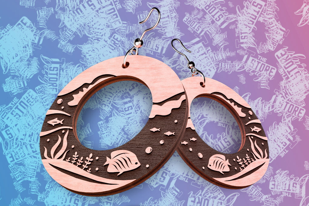 Intra απο ξύλο plywood 3mm-4mm πάχος – Ocean Earrings  Δίασταση  5x5 cm INTRAFABR-76523447