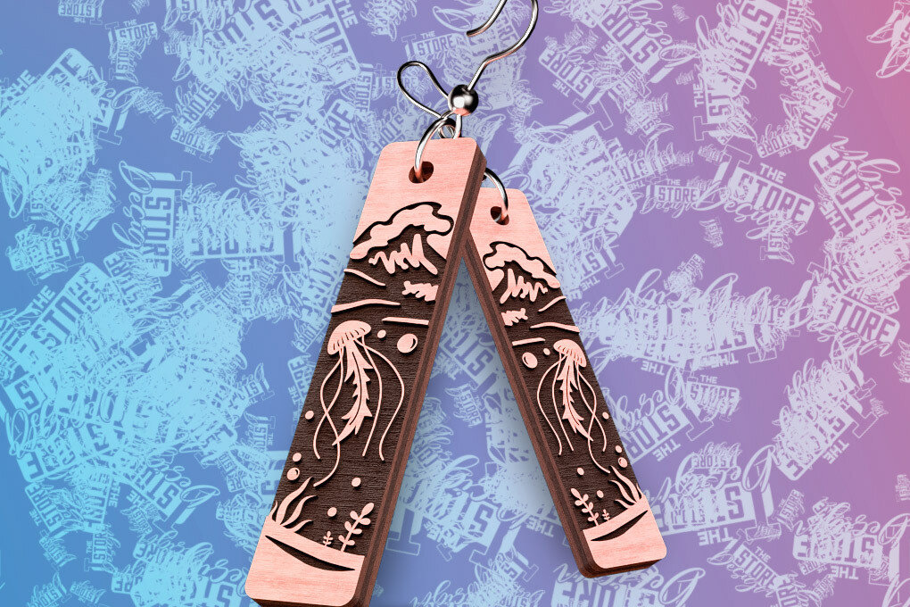 Intra απο ξύλο plywood 3mm-4mm πάχος – Ocean Earrings  Δίασταση  5x5 cm INTRAFABR-76523474