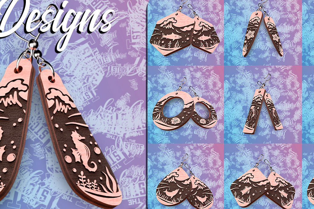 Intra απο ξύλο plywood 3mm-4mm πάχος – Ocean Earrings  Δίασταση  5x5 cm INTRAFABR-76523251