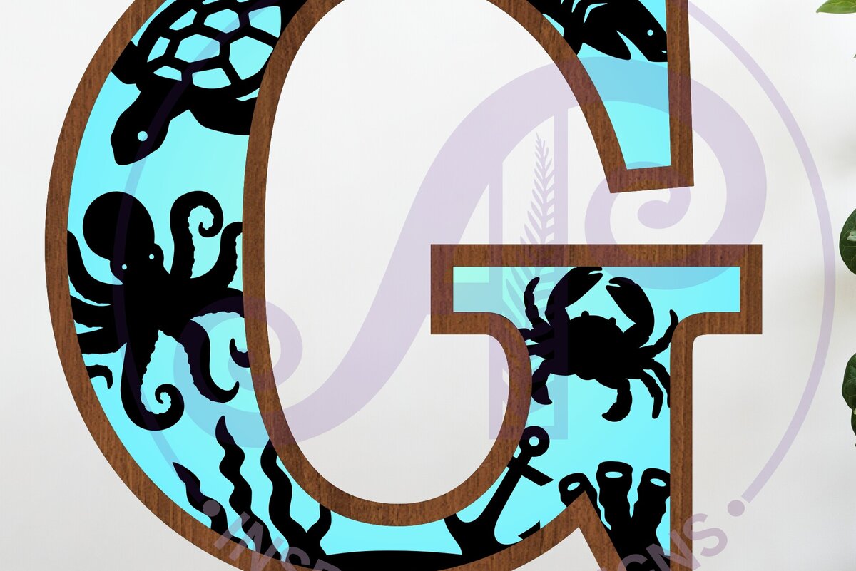 Intra απο ξύλο plywood 3mm-4mm πάχος – Ocean Large G τοίχου γράμμα 3 επιπέδων Δίασταση  40x30 cm INTRAFABR-123800395