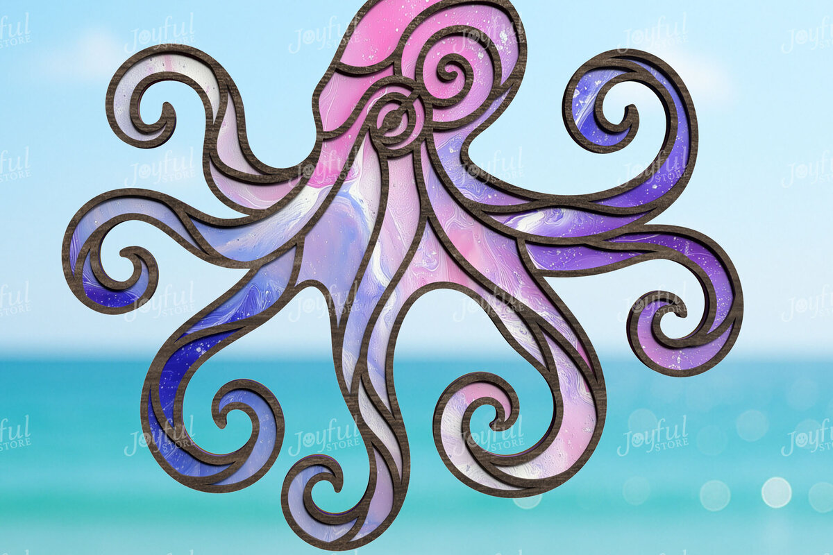 Intra απο ξύλο plywood 3mm-4mm πάχος – Ocean Octopus Suncatcher Δίασταση  20x20 cm INTRAFABR-123025337