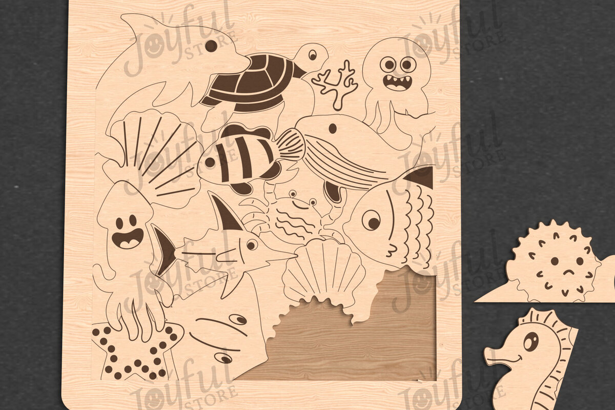 Intra απο ξύλο plywood 3mm-4mm πάχος – Ocean Puzzle | Παιχνίδι θαλάσσιων ζώων Δίασταση  20x20 cm INTRAFABR-122886133