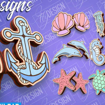 Intra απο ξύλο plywood 3mm-4mm πάχος – Ocean Stud Earrings| Αρχείο CNC Δίασταση 5x5 cm INTRAFABR-93007285 - Image 1