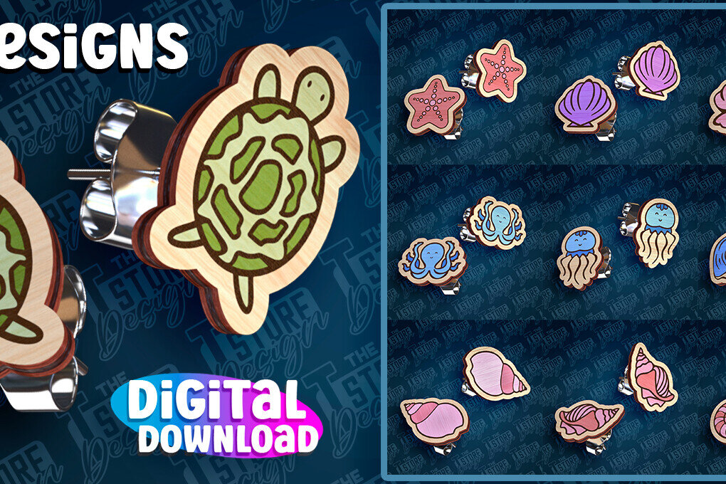 Intra απο ξύλο plywood 3mm-4mm πάχος – Ocean Stud Earrings| Αρχείο CNC Δίασταση  5x5 cm INTRAFABR-93012564