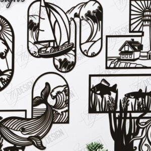 Intra απο ξύλο plywood 3mm-4mm πάχος – Πακέτο κοπής λέιζερ διακόσμησης τοίχου ωκεανού | CNC Δίασταση 40x30 cm INTRAFABR-123119264