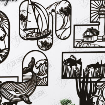 Intra απο ξύλο plywood 3mm-4mm πάχος – Πακέτο κοπής λέιζερ διακόσμησης τοίχου ωκεανού | CNC Δίασταση 40x30 cm INTRAFABR-123119264 - Image 1