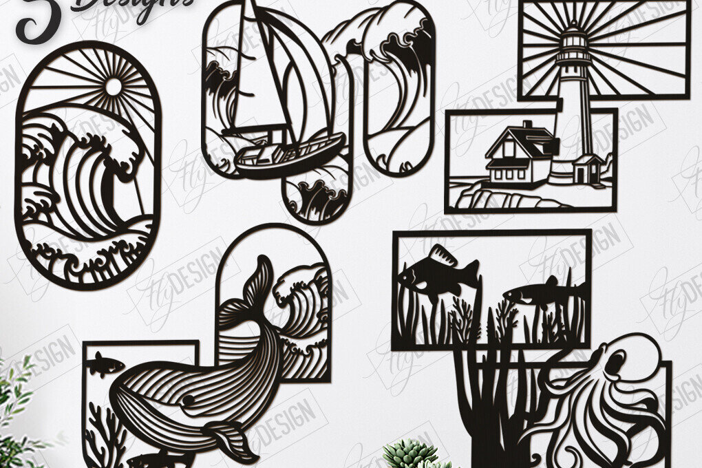 Intra απο ξύλο plywood 3mm-4mm πάχος – Πακέτο κοπής λέιζερ διακόσμησης τοίχου ωκεανού | CNC Δίασταση  40x30 cm INTRAFABR-123119264