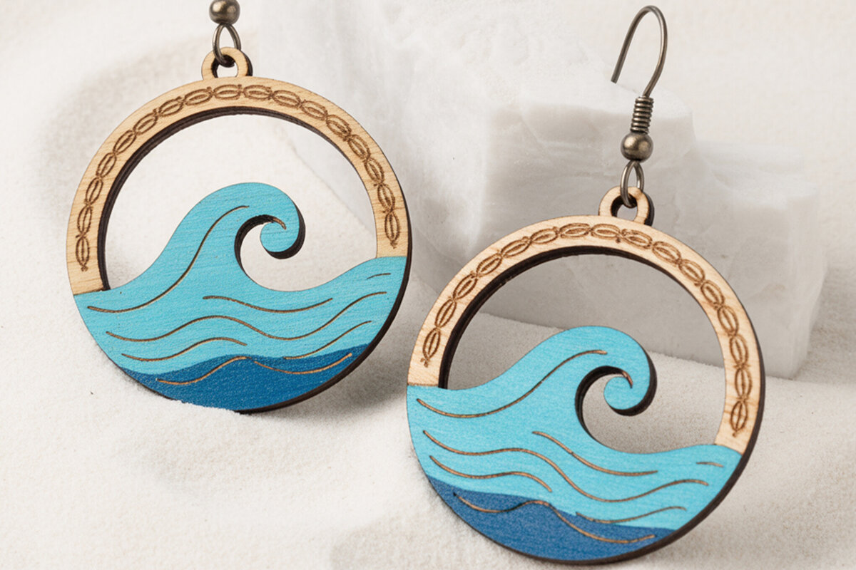 Intra απο ξύλο plywood 3mm-4mm πάχος – Σκουλαρίκια Ocean Wave Δίασταση  5x5 cm INTRAFABR-121577334