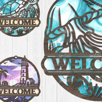 Intra απο ξύλο plywood 3mm-4mm πάχος – Ocean Welcome Sign Bundle Cut Laser Δίασταση  40x30 cm INTRAFABR-123114748 - Image 1