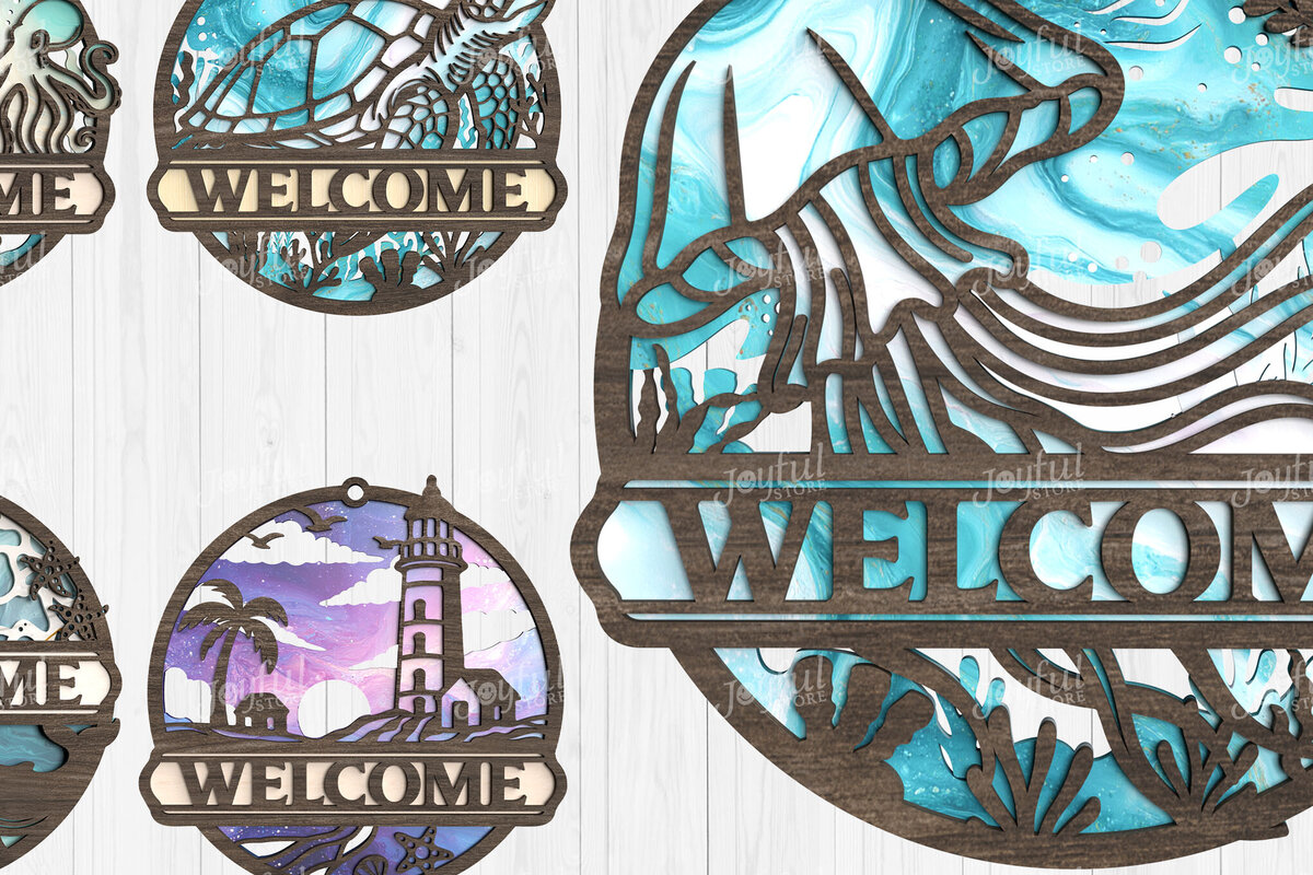 Intra απο ξύλο plywood 3mm-4mm πάχος – Ocean Welcome Sign Bundle Cut Laser Δίασταση  40x30 cm INTRAFABR-123114748